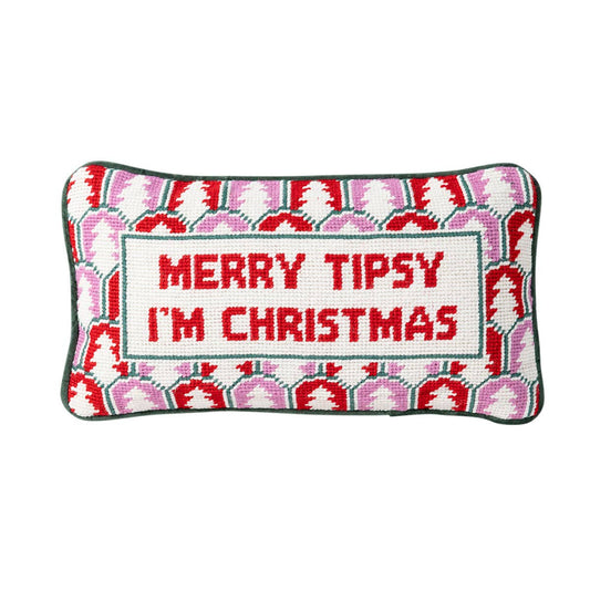 Merry Tipsy Needlepoint Pillow