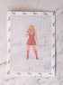 Screen printing frame with a design of a singer in a dress and knee-high boots.