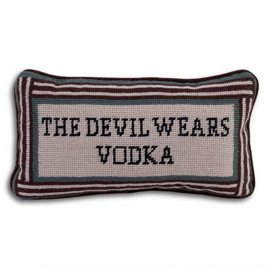 Devil Wears Vodka Needlepoint Pillow